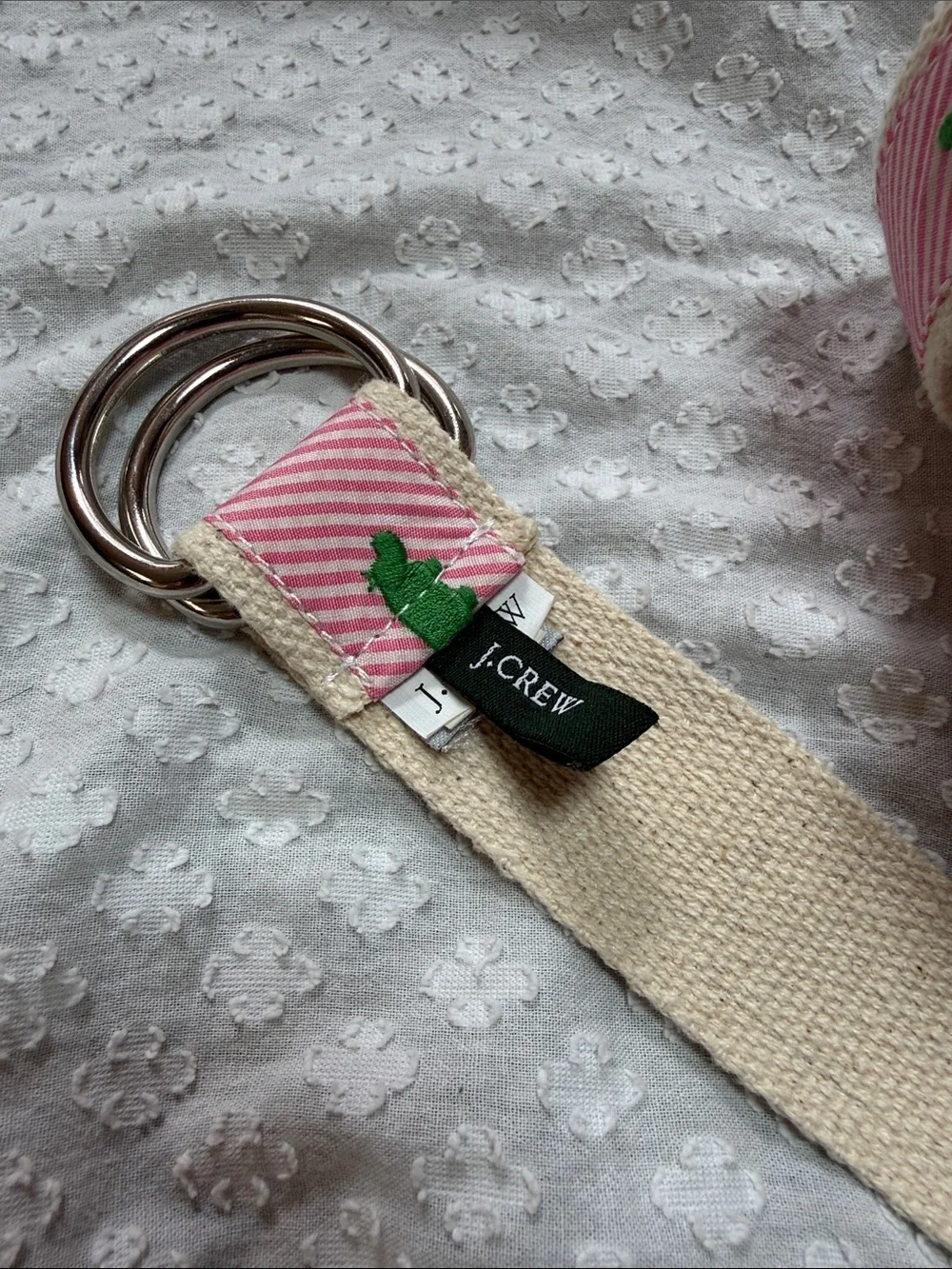 J. Crew Pink Stripe Green Hippo Cotton Canvas Belt S/M